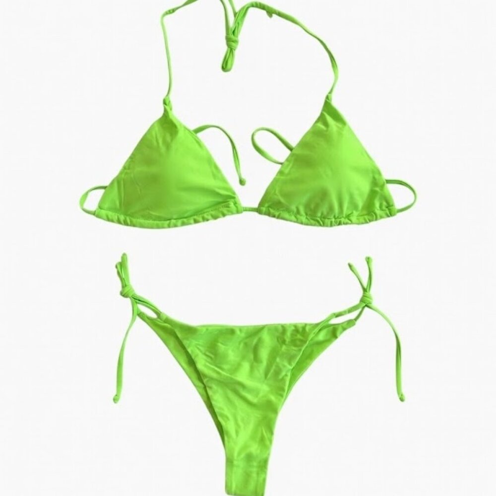 Neon Green Triangle Bikini Set - Size Medium - NWOT - Picture 2 of 5